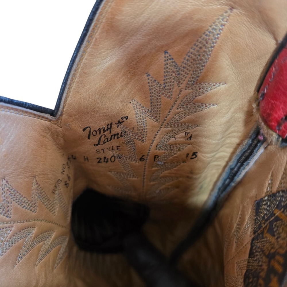 Vintage Tony Lama 2409 Red Black Leather Western Cowboy Boots Women's 6B USA - Picture 4 of 7
